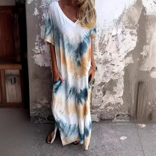 Damen Maxikleid mit lässigem V-Ausschnitt und praktischen Taschen