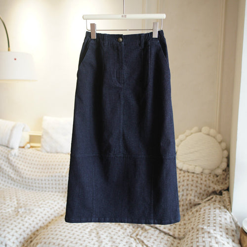 Damen Jeans-Midirock mit elastischem Bund Nord Taschen