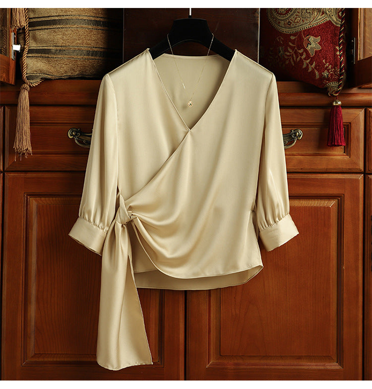 Damen Elegante Wickelbluse mit Taillenbund Nord Taschen