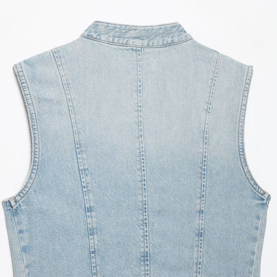 Damen Jeansweste im Military-Look mit Stehkragen und dekorativer Druckknopfleiste Nord Taschen