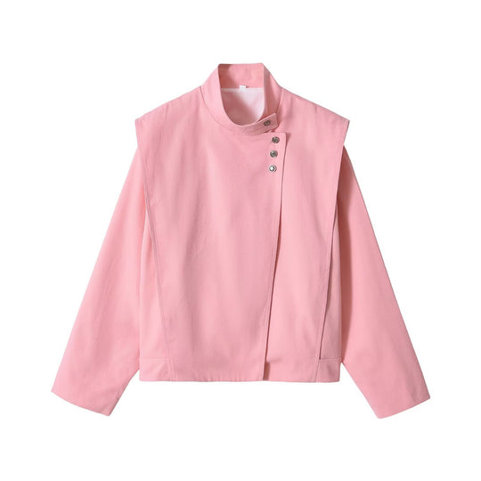 Damen Asymmetrische Kurzjacke mit Stehkragen und überlappender Schulterpasse Nord Taschen