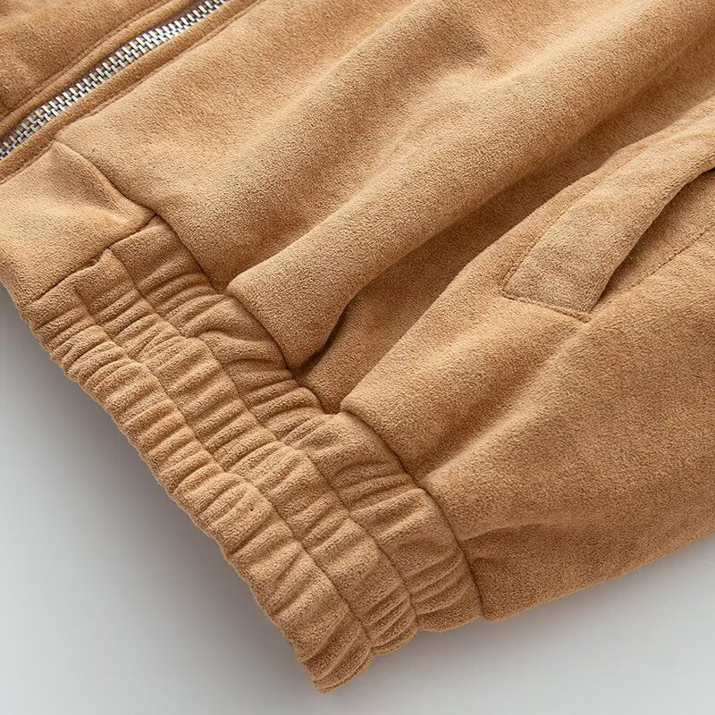 Damen Kurzjacke aus Velourslederoptik mit Reißverschluss und elastischem Saum Nord Taschen
