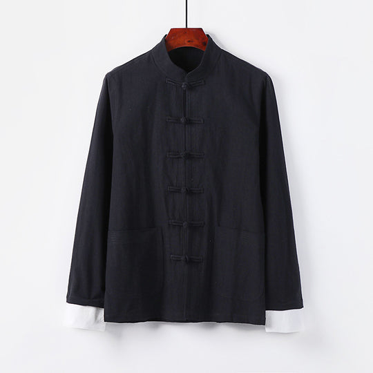Herren Traditionelle chinesische Tang-Jacke mit Stehkragen und Knotenverschlüssen Nord Taschen