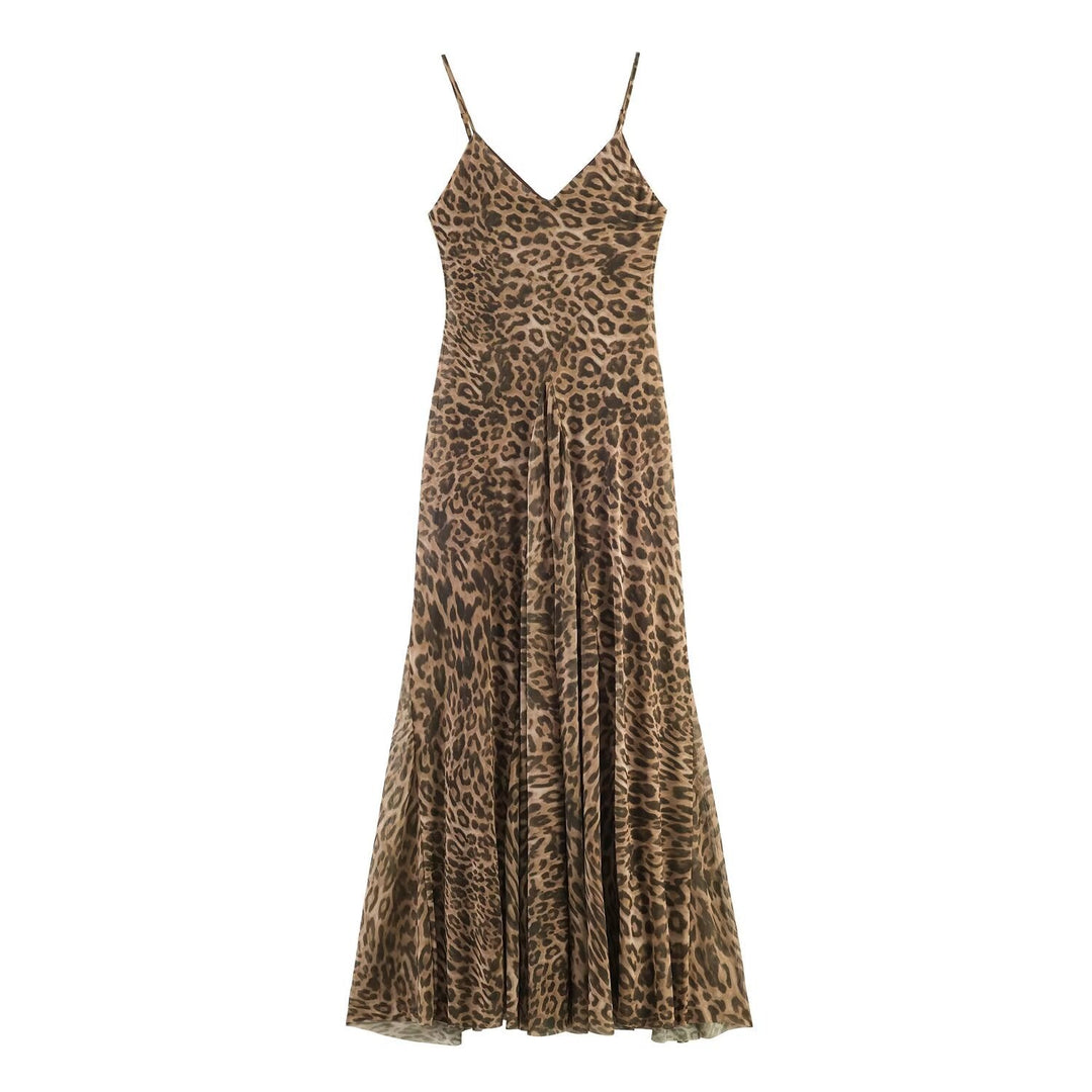 Damen Maxikleid mit elegantem Leo-Print und fließendem Schnitt