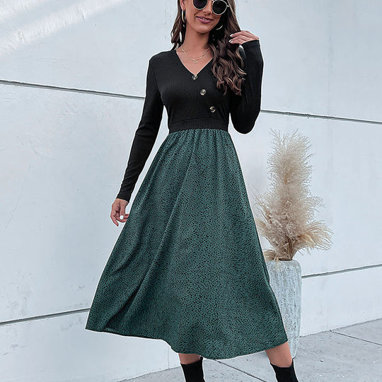 Damen Elegantes Maxikleid mit V-Ausschnitt und Taillengürtel Nord Taschen