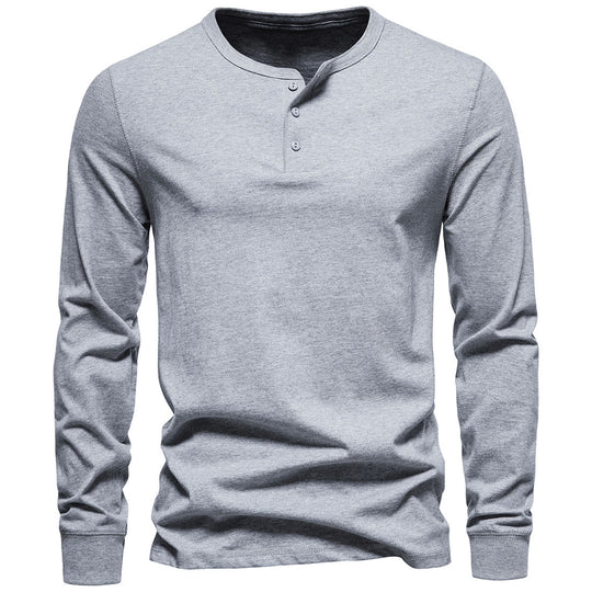 Herren Langärmliges Henley‑Shirt aus Baumwollmix mit dreifacher Knopfleiste und schmaler Silhouette Nord Taschen