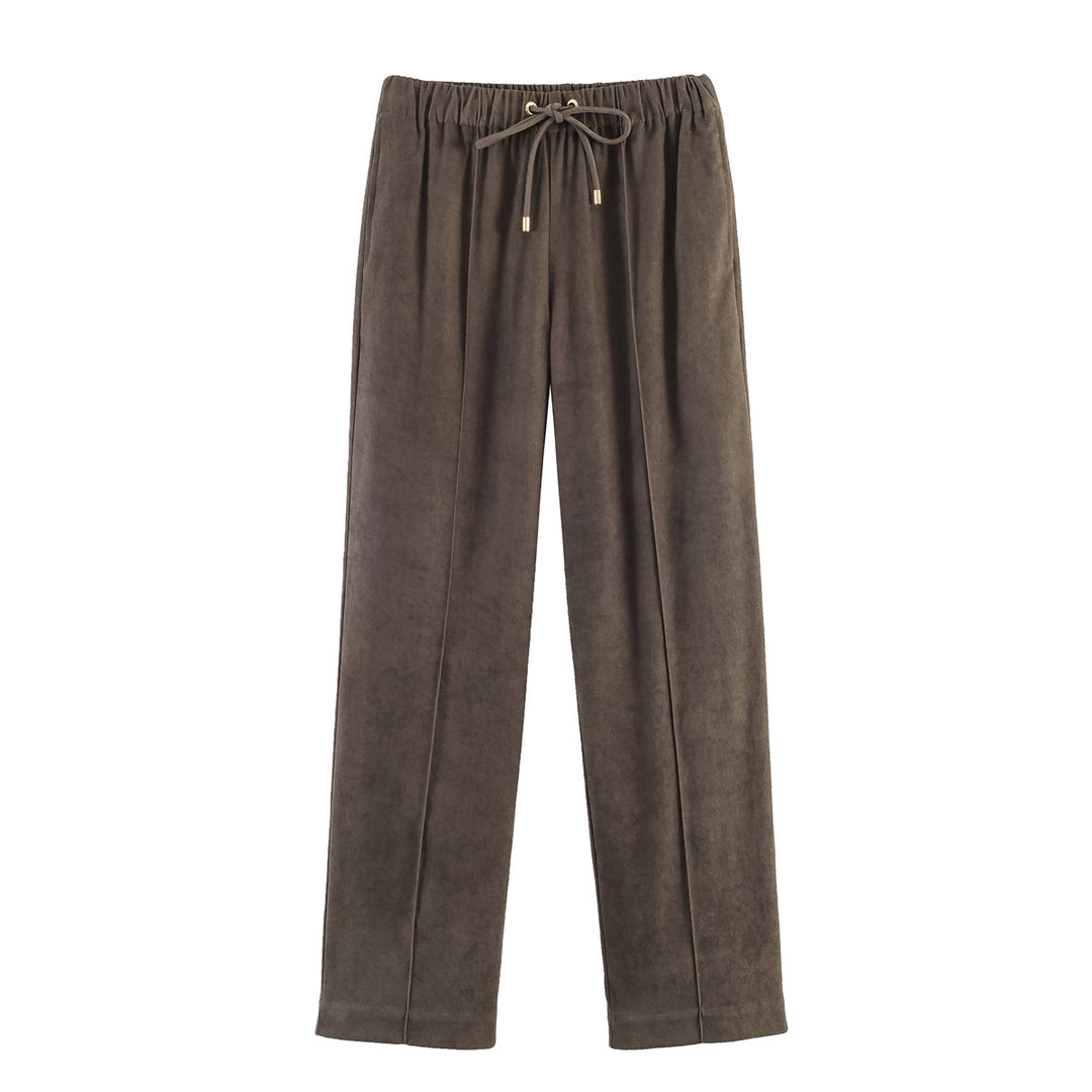 Damen Weite Velours‑Hose mit elastischem Tunnelzugbund und Bügelfalte Nord Taschen
