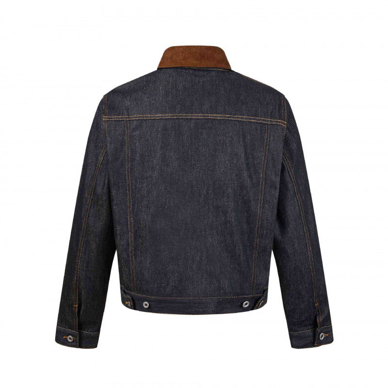 Herren Boxy Denim-Jacke mit Cordkragen und kariertem Futter Nord Taschen