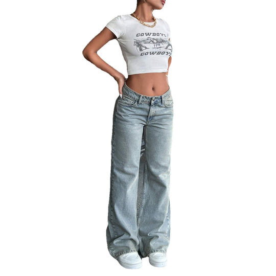 Damen Tief sitzende weite Schlagjeans aus Vintage-Denim Nord Taschen