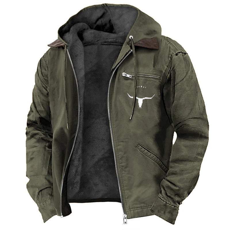 Herren Gefütterte Kapuzen-Lederjacke mit Teddyfutter und Brustreißverschlusstasche Nord Taschen