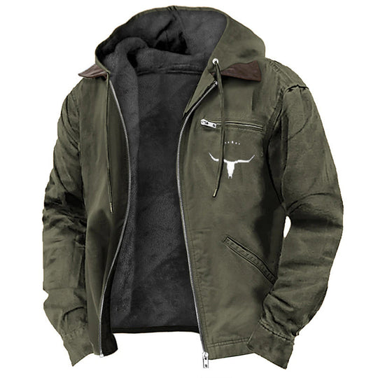 Herren Gefütterte Kapuzen-Lederjacke mit Teddyfutter und Brustreißverschlusstasche Nord Taschen