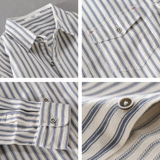 Herren Gestreiftes Overshirt aus leichter Baumwollmischung mit Brustklappe und Relaxed-Fit Nord Taschen