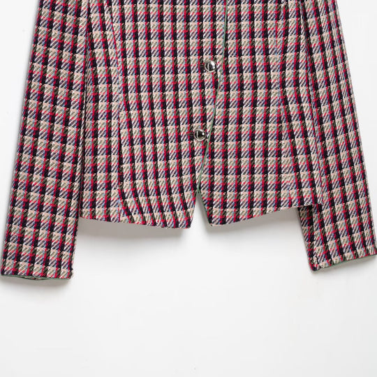 Damen Kurzblazer-Jacke im Bouclé-Tweed mit Stehkragen und Schulterpatten Nord Taschen