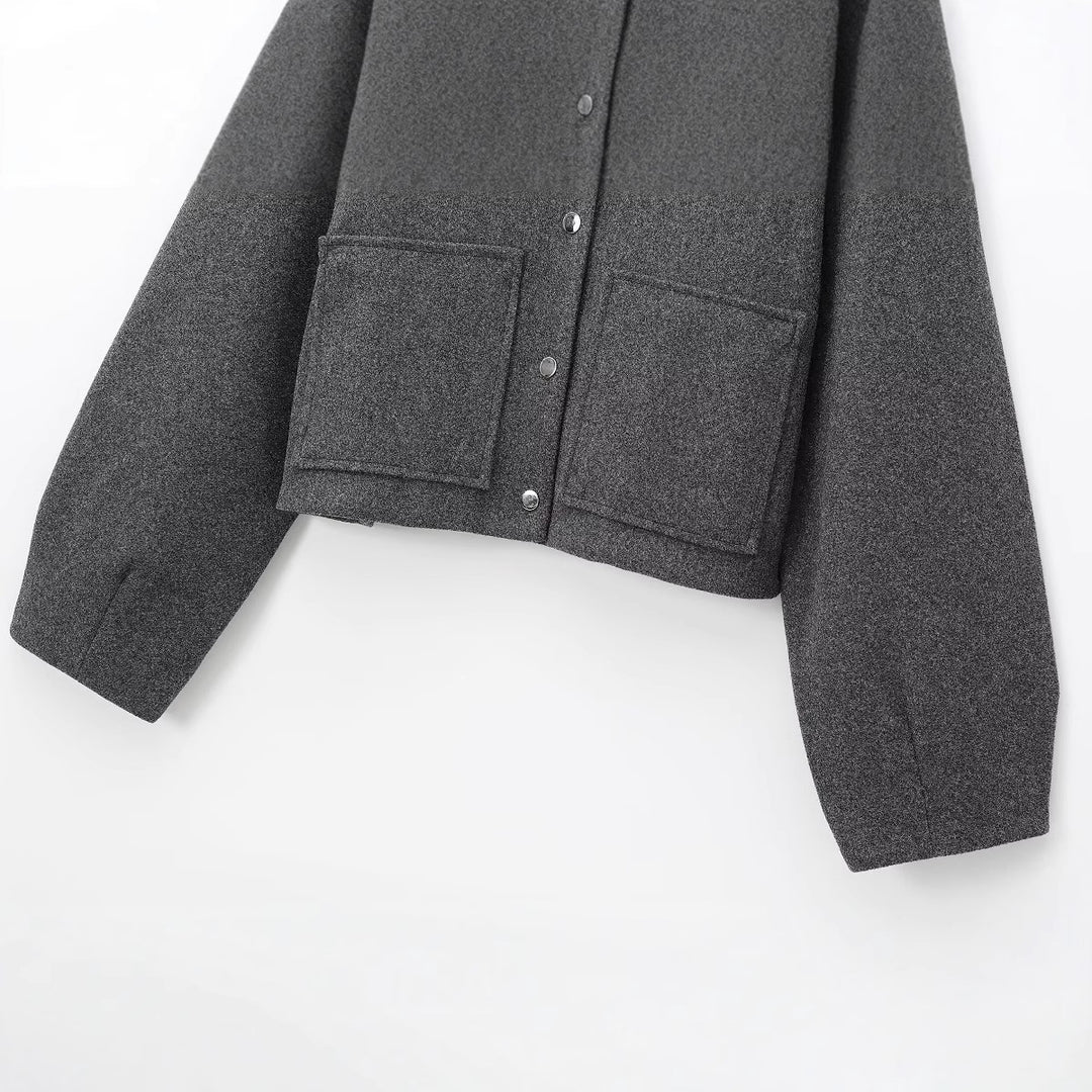 Damen Cropped Wollmix‑Jacke im Boxy‑Schnitt mit Stehkragen und aufgesetzten Taschen Nord Taschen