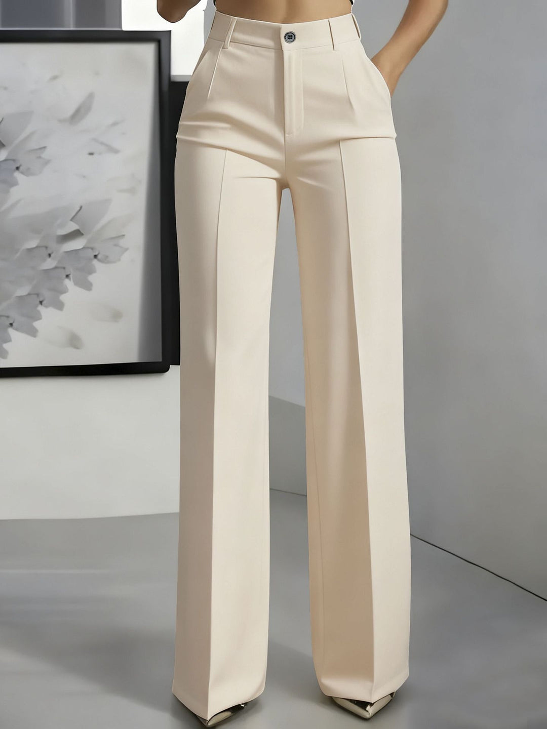 Damen Hochtaillierte Palazzo-Hose mit Bügelfalte und Eingrifftaschen Nord Taschen