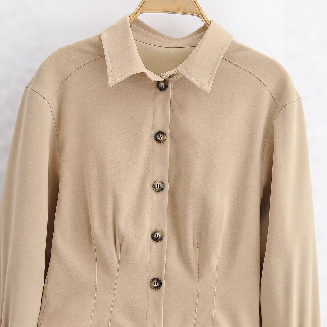 Damen Taillierte Cropped-Hemdjacke mit Wiener Nähten und Ballonärmeln Nord Taschen