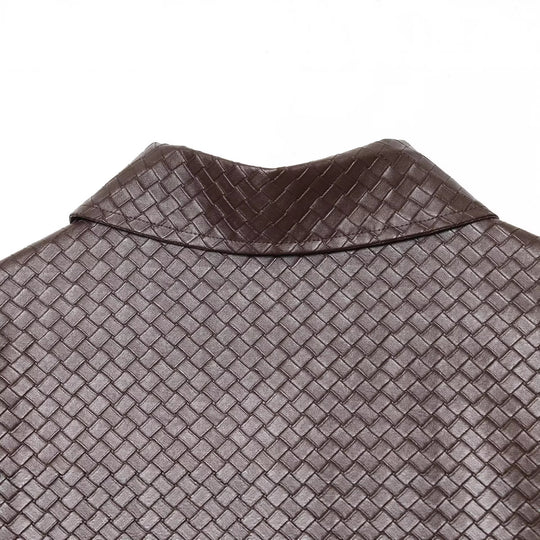 Damen Kurze Boxy‑Jacke aus geflochten wirkendem Kunstleder mit Hemdkragen und Frontreißverschluss Nord Taschen