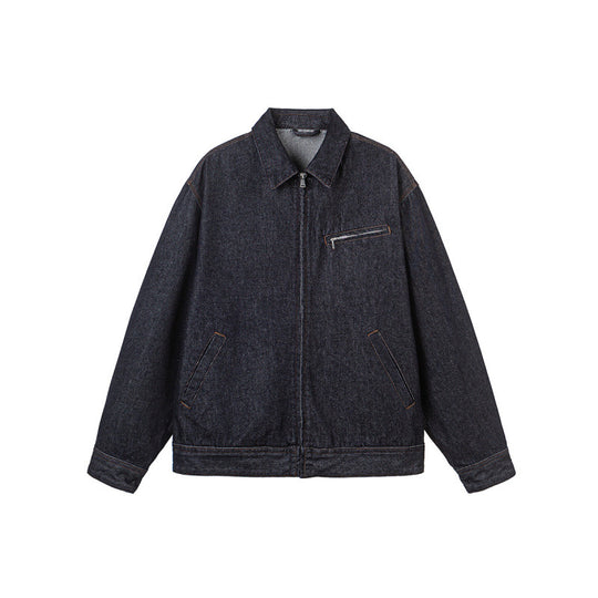 Herren Boxy-Denimjacke mit durchgehendem Reißverschluss, Brust-Reißverschlusstasche und Hemdkragen Nord Taschen