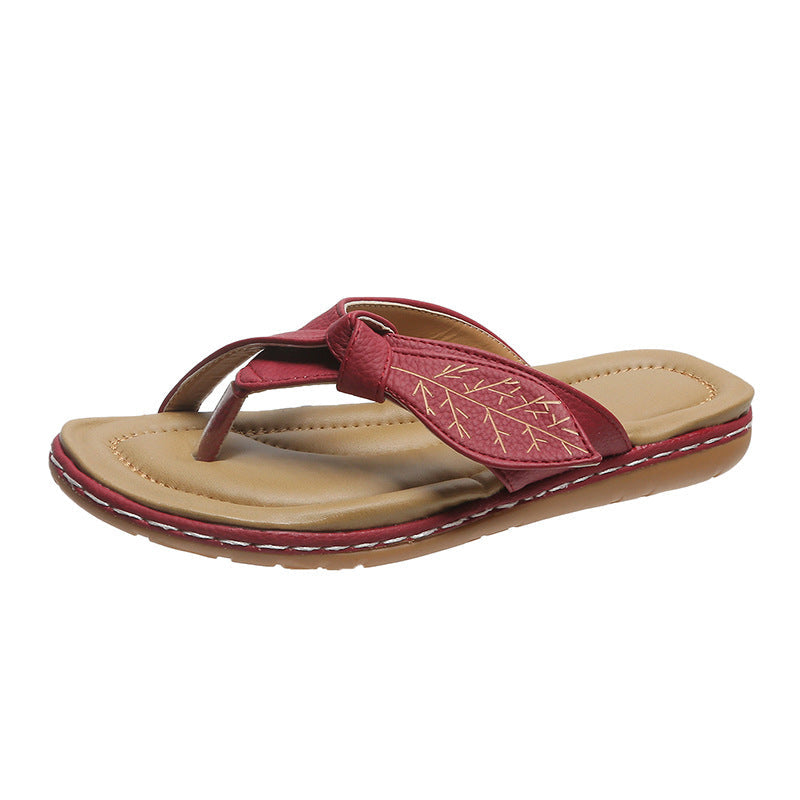 Damen Zehentrenner-Sandalen mit modischem Leaf-Design und anatomischem Fußbett Nord Taschen