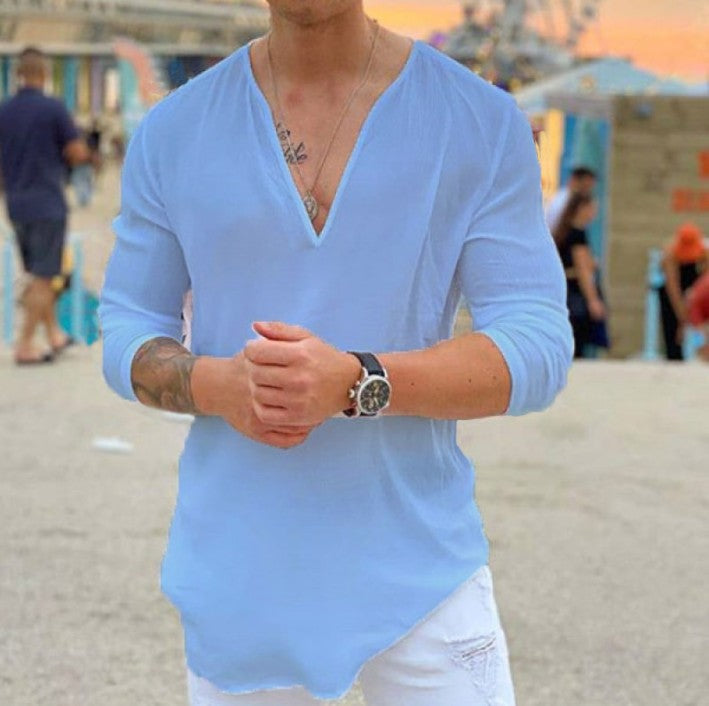 Herren Langarmshirt mit V-Ausschnitt und lockerer Passform