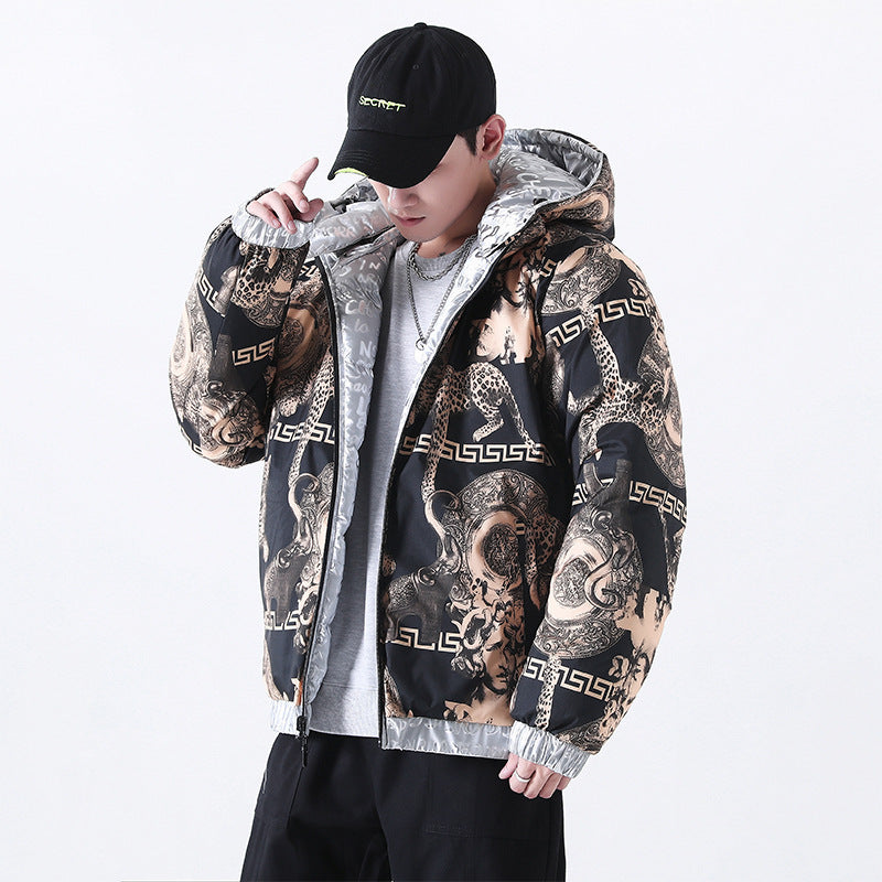 Herren Reflektierende gesteppte Daunenoptik-Überjacke mit Kapuze und Allover-Print Nord Taschen
