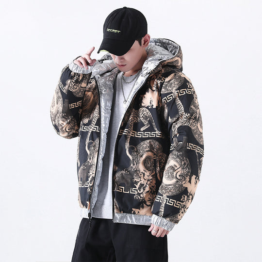 Herren Reflektierende gesteppte Daunenoptik-Überjacke mit Kapuze und Allover-Print Nord Taschen