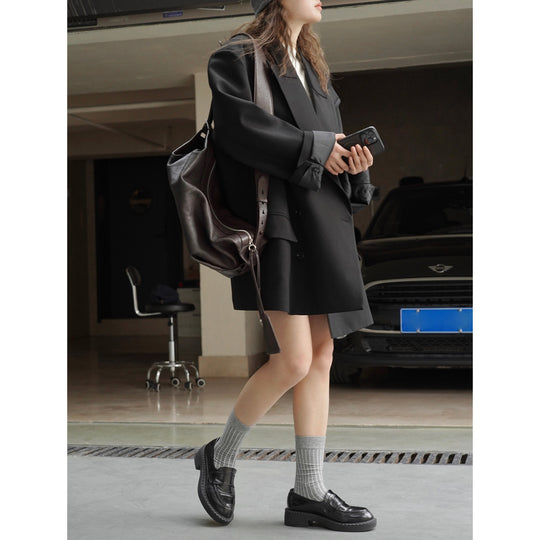 Damen Oversize Doppelreihiger Blazer‑Mantel mit verlängertem Schnitt und breiten Revers Nord Taschen