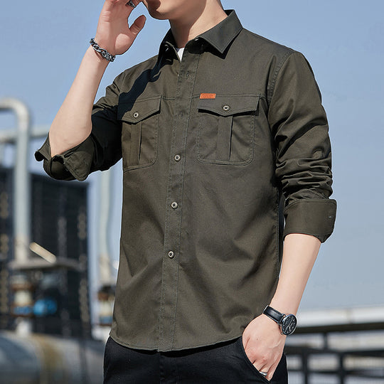 Herren leichtes Utility-Overshirt aus Baumwoll-Canvas mit Brustpattentaschen Nord Taschen