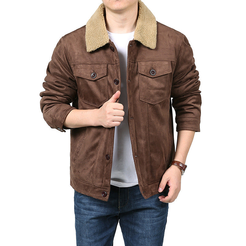 Herren Velourslederoptik Hemdjacke im Trucker‑Stil mit Teddykragen & Pattentaschen Nord Taschen