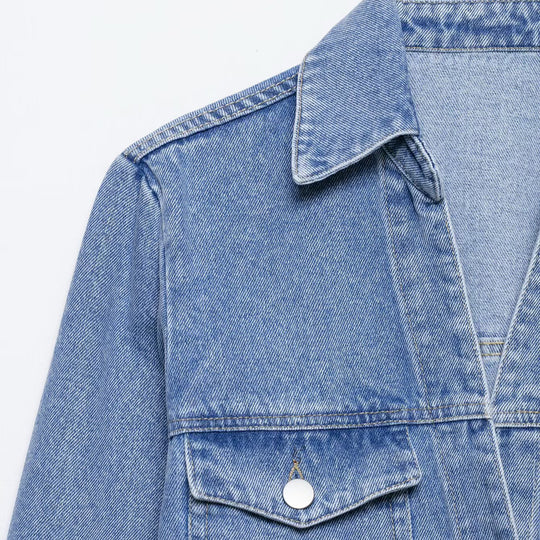 Damen Jeanskleid mit Hemdblusenkragen Taillengürtel und aufgesetzten Taschen Nord Taschen