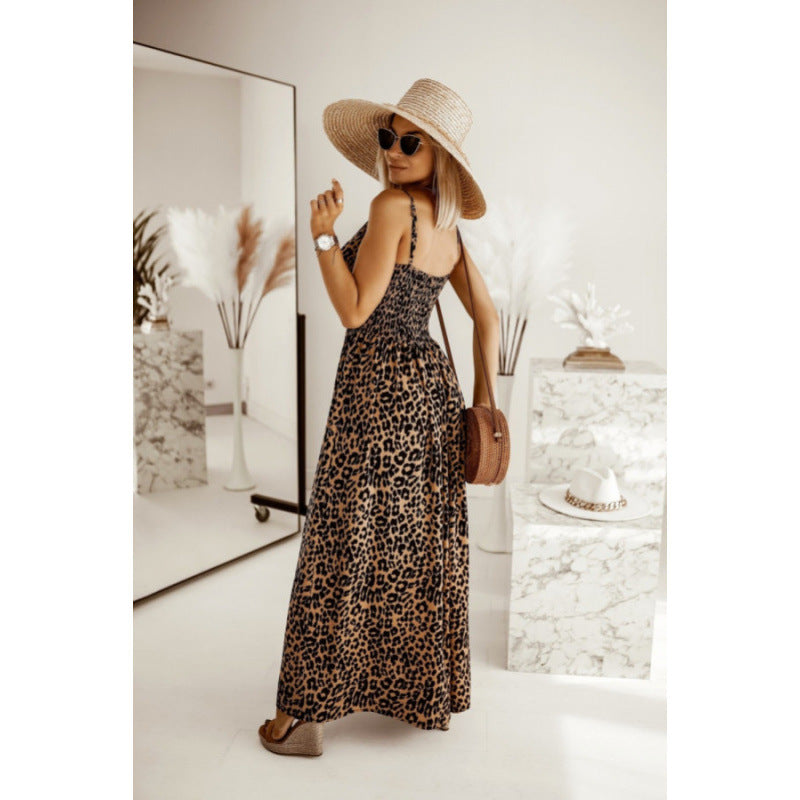 Damen Sleek Leopardenmuster Maxi Kleid