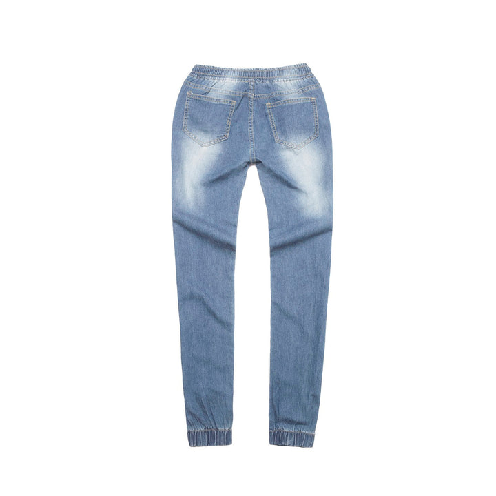 Damen schmal geschnittene Denim-Jogginghose mit Elastikbund, Tunnelzug und elastischen Beinbündchen Nord Taschen
