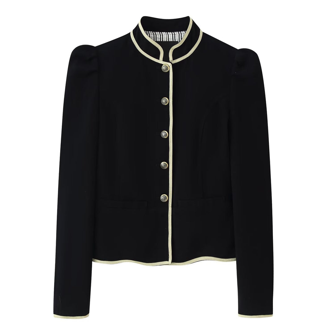 Damen Kurzer Blazer mit Stehkragen, goldener Kordel-Einfassung und Zierknöpfen Nord Taschen