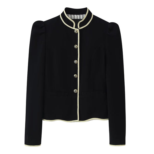 Damen Kurzer Blazer mit Stehkragen, goldener Kordel-Einfassung und Zierknöpfen Nord Taschen