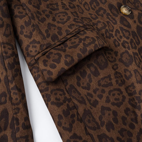 Damen Oversize-Blazer mit Leoprint, Reverskragen und Pattentaschen Nord Taschen