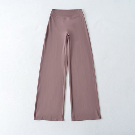 Damen Weite High Waist Loungehose aus Stretchjersey mit fließendem Schlag Nord Taschen