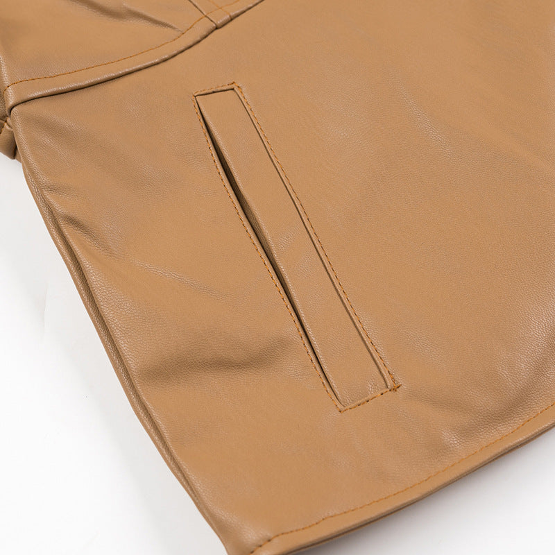 Damen Lederjacke ohne Kragen mit taillierter Passform und durchgehendem Reißverschluss Nord Taschen