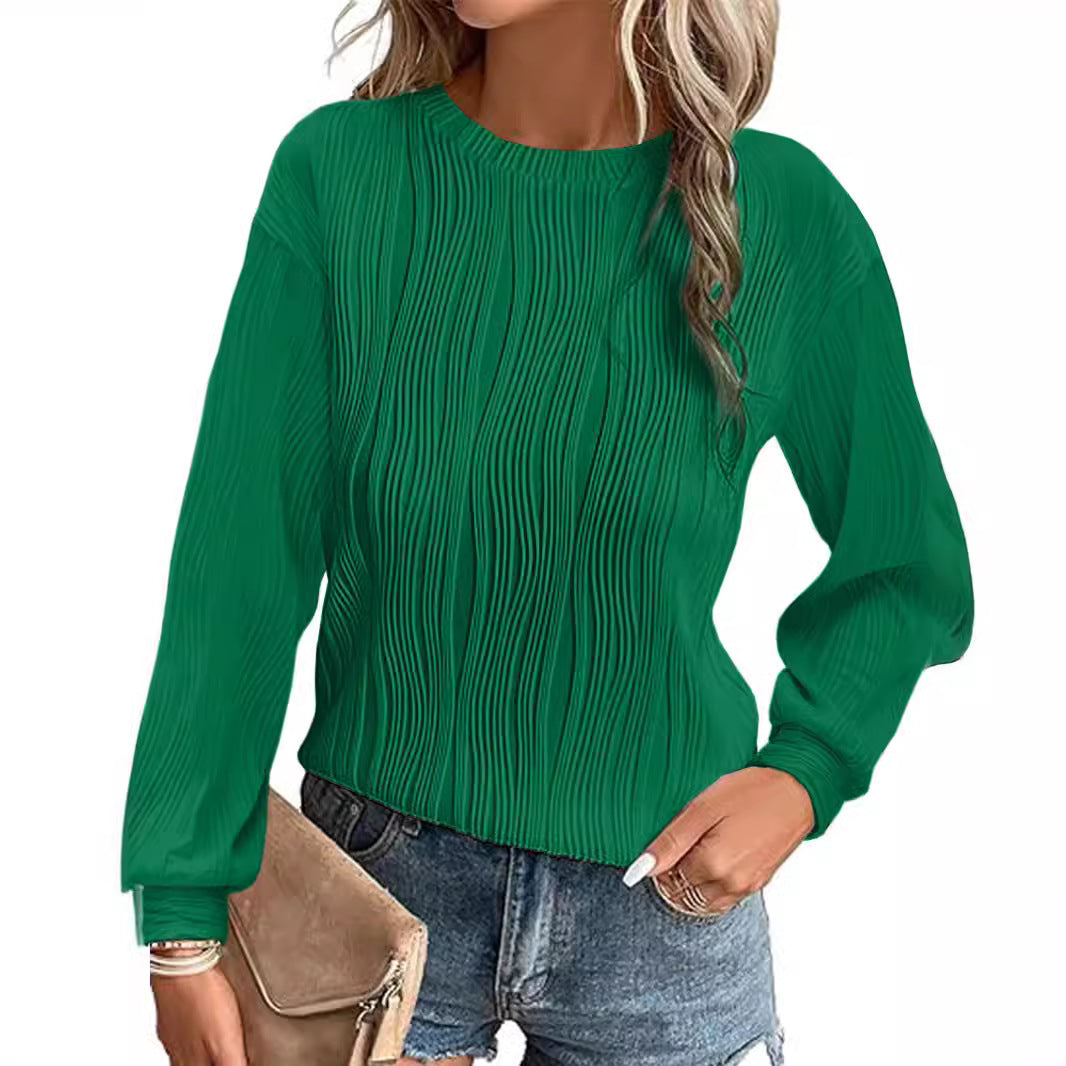 Damen Plissiertes Feinstrick-Longsleeve mit Rundhalsausschnitt Nord Taschen