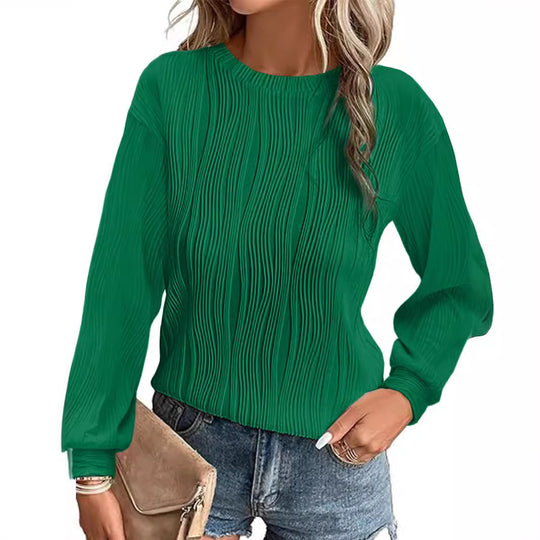 Damen Plissiertes Feinstrick-Longsleeve mit Rundhalsausschnitt Nord Taschen