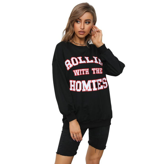 Damen Oversize College-Sweatshirt mit großem Frontprint, Rundhals & geripptem Saum Nord Taschen