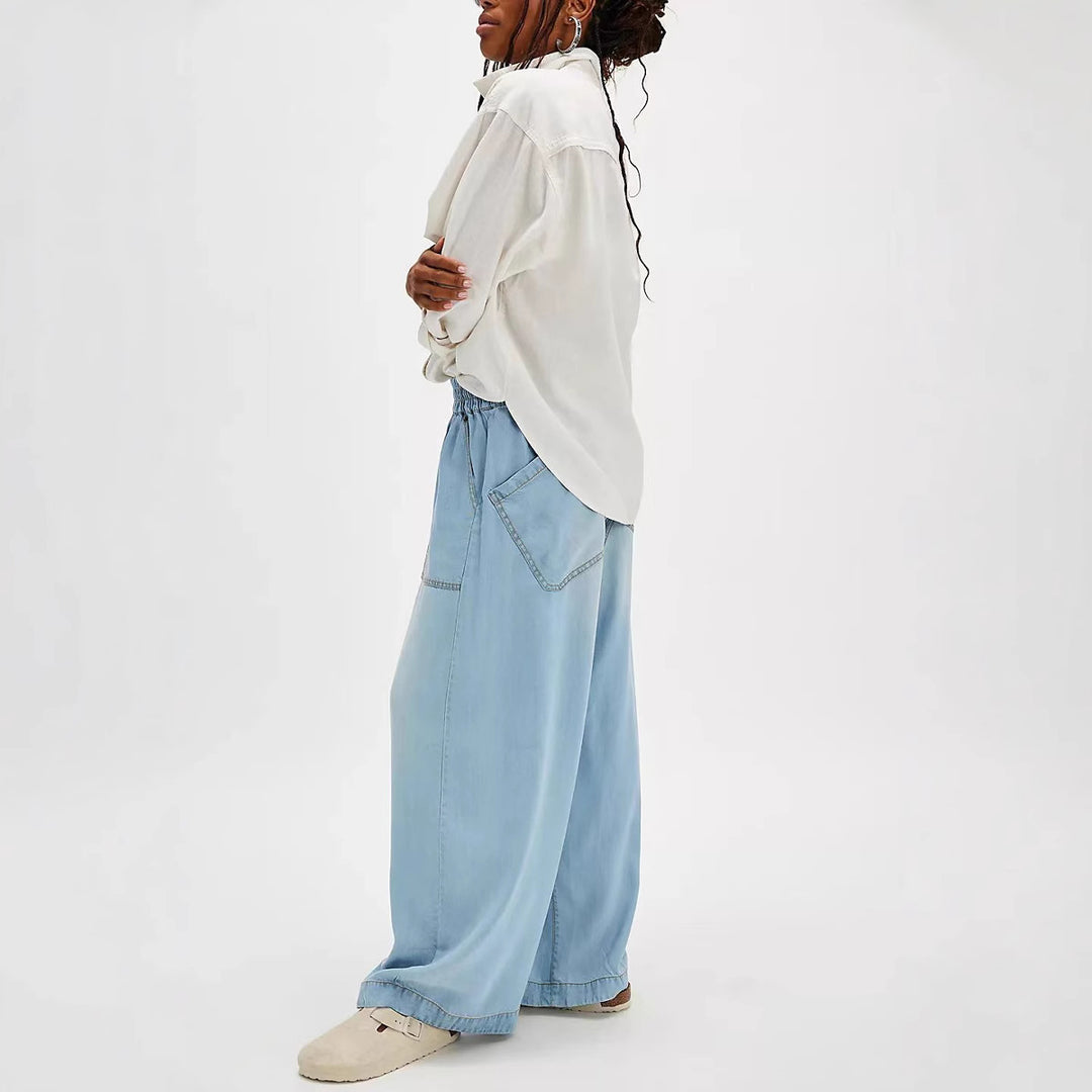 Damen weite Lyocell-Hose mit elastischem Kordelbund und großen aufgesetzten Fronttaschen Nord Taschen