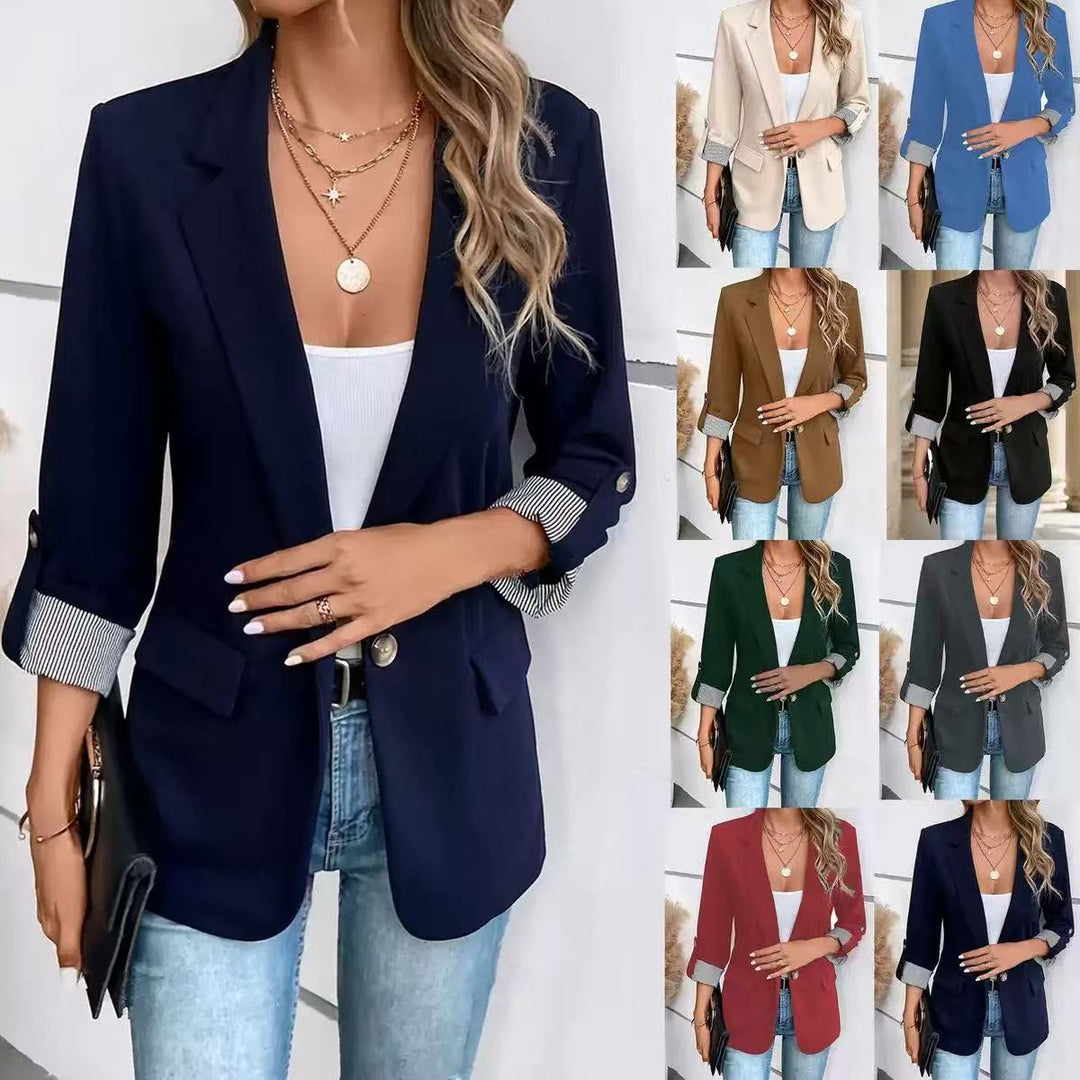 Damen Casual-Blazer mit gekrempelten Ärmeln und gestreiftem Futter Nord Taschen