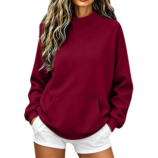 Damen Oversize Hoodie mit hohem Rollkragen und Kängurutasche Nord Taschen