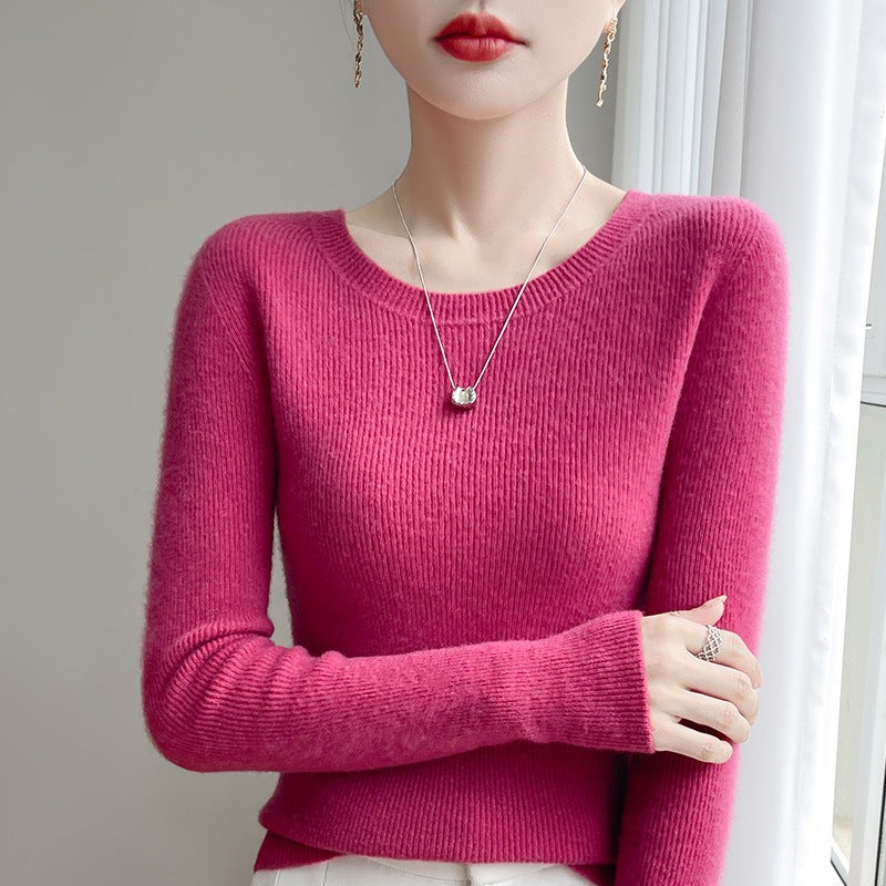 Damen Taillierter Rundhals-Pullover aus fein gerippter Kaschmir‑Optik Nord Taschen