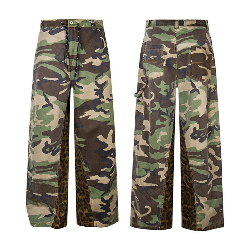 Damen Weite Cargo-Culottehose mit Camouflage-Print und Leoparden-Detail Nord Taschen