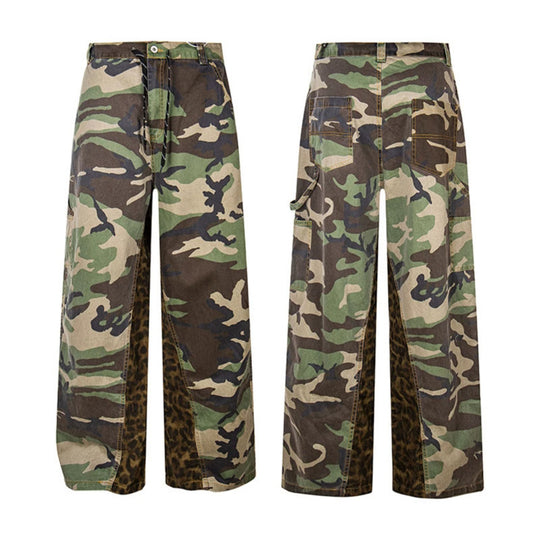 Damen Weite Cargo-Culottehose mit Camouflage-Print und Leoparden-Detail Nord Taschen
