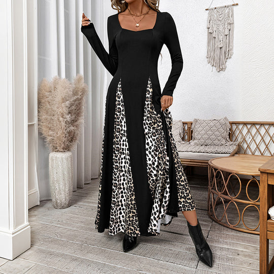 Damen Maxikleid mit Paneeloptik und kontrastierenden Leopard‑Print‑Einsätzen Nord Taschen