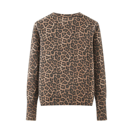 Damen Feinstrick-Cardigan mit Leoprint, Rundhals und durchgehender Knopfleiste Nord Taschen