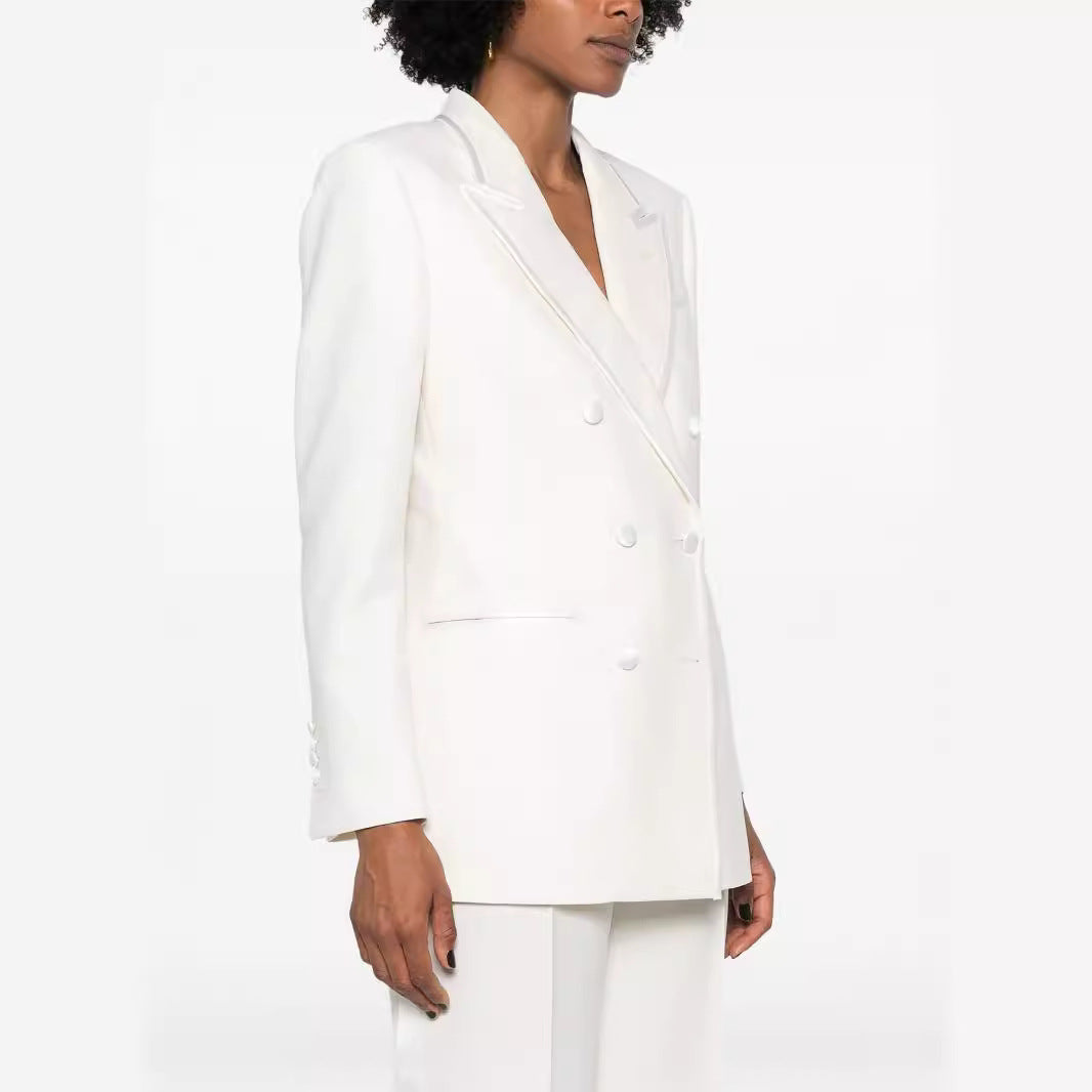 Damen Doppelreihiges Longblazer‑Hosenanzug mit Marlene‑Weitbeinhose und schlanker Silhouette Nord Taschen