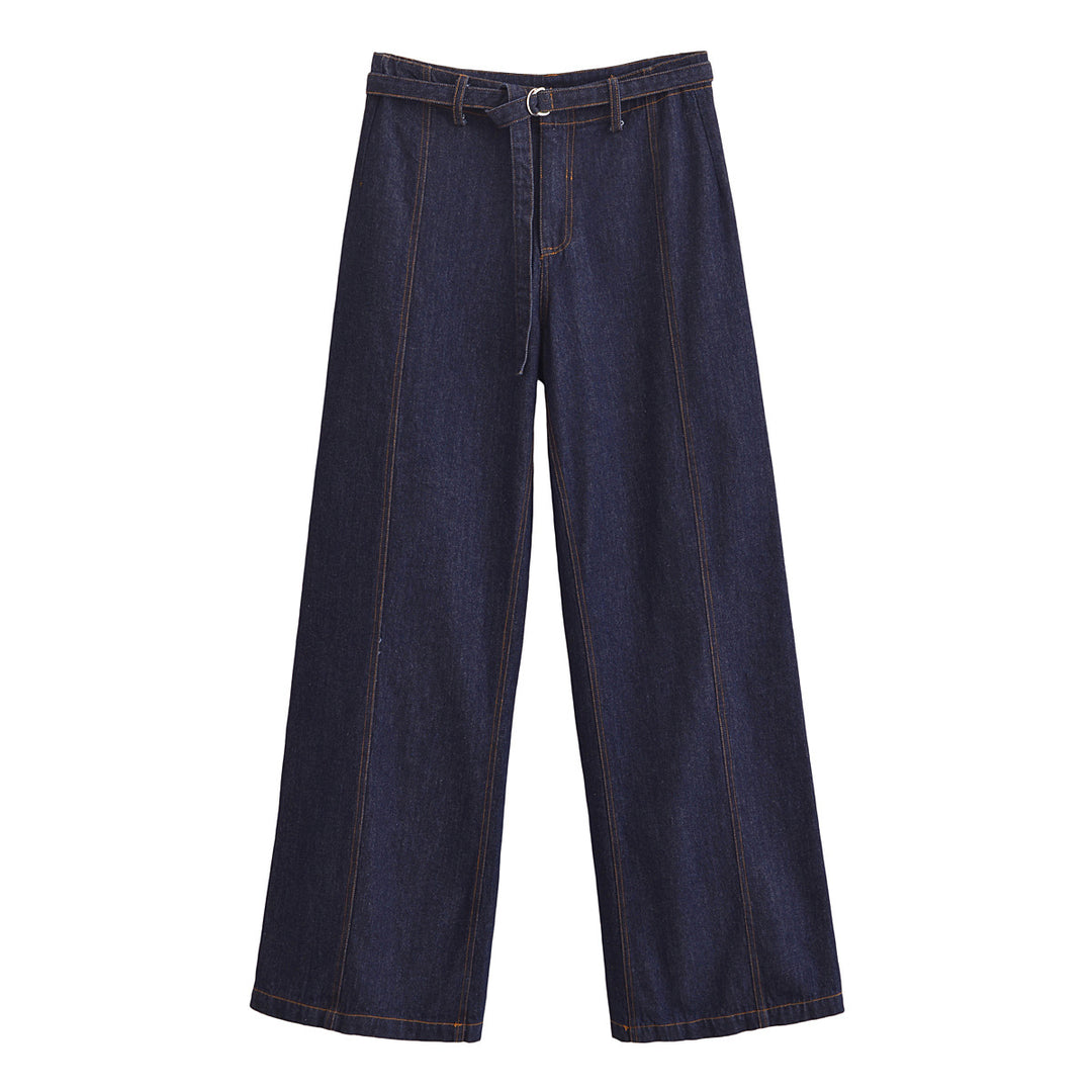 Damen Weite High‑Waist-Jeanshose im Palazzo-Schnitt mit Mittelnaht und D-Ring-Gürtel Nord Taschen